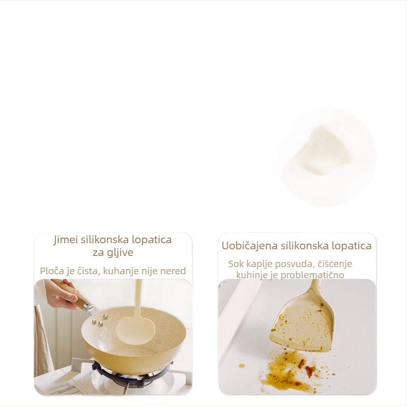 Silikonska spatula s oblikom gljive, duga drška od drveta, neprijanjajuća, prehrambena kvaliteta, otporna na visoke temperature