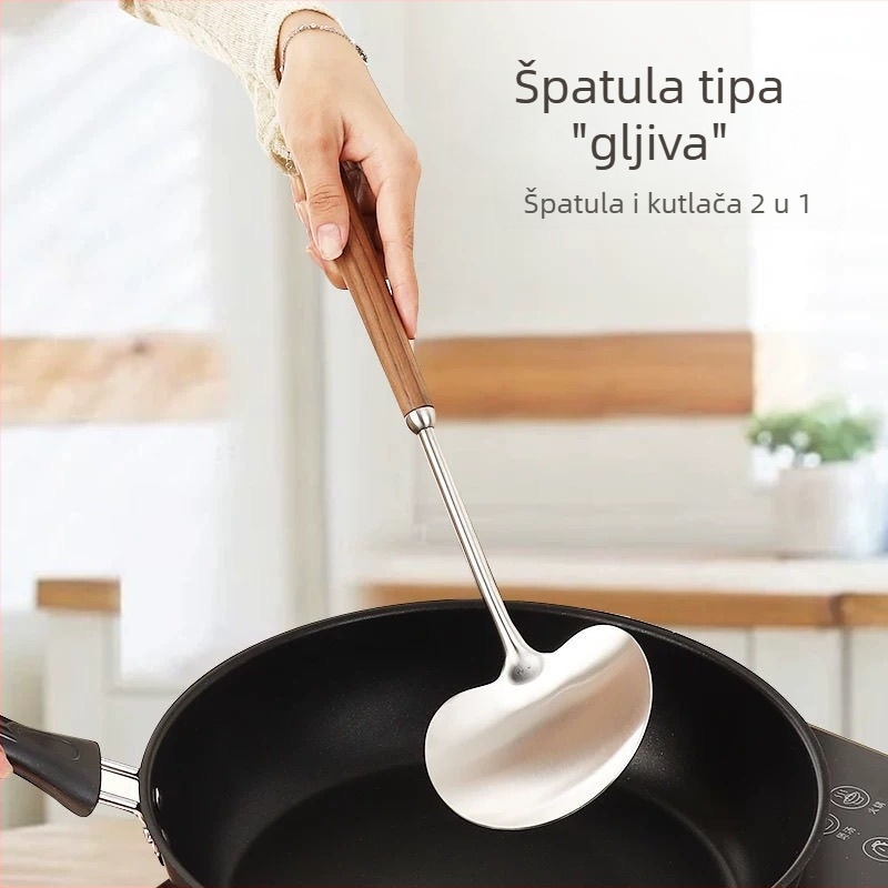 Špatula za gljive od nehrđajućeg čelika 316, kuhinjska špatula s drvenom drškom, debela lopatica za prženje