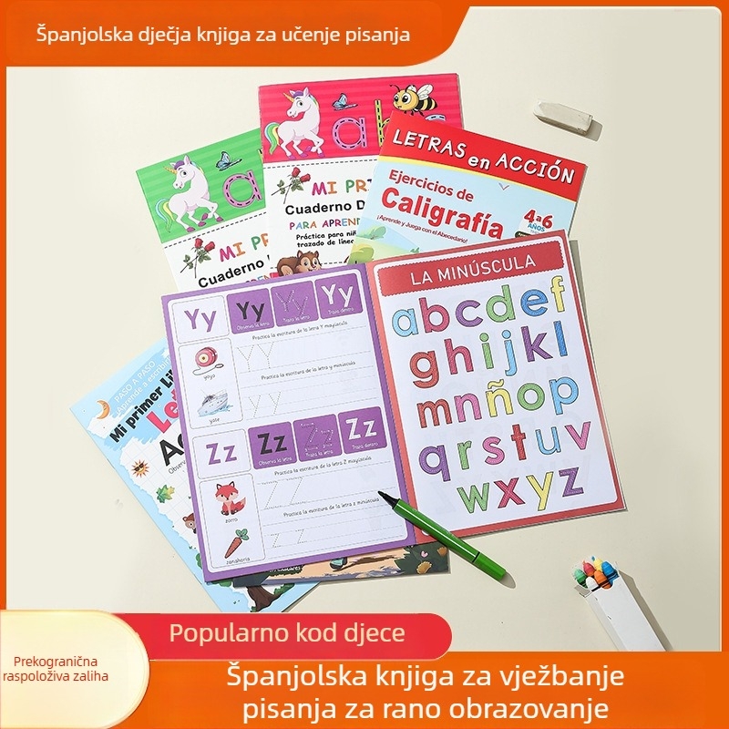 A4 Knjižica za vježbanje pisanja španjolske abecede — vježba kontrole držanja olovke za djecu
