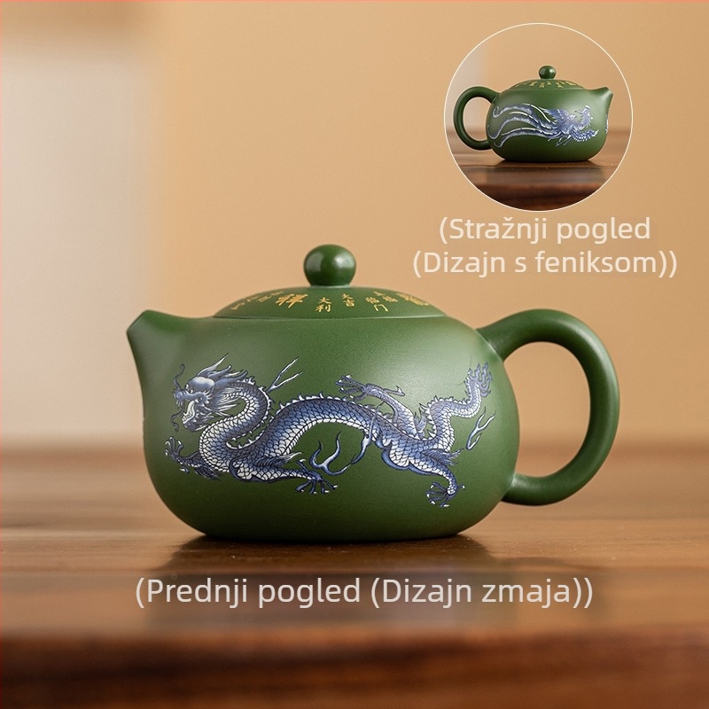 Ručno izrađen čajnik od majstora nehmotne kulturne baštine, svijetli u mraku – zmaj i feniks, od ljubičaste glinene Yixing, Kowloon Xianrui Hanwa Xishi stil
