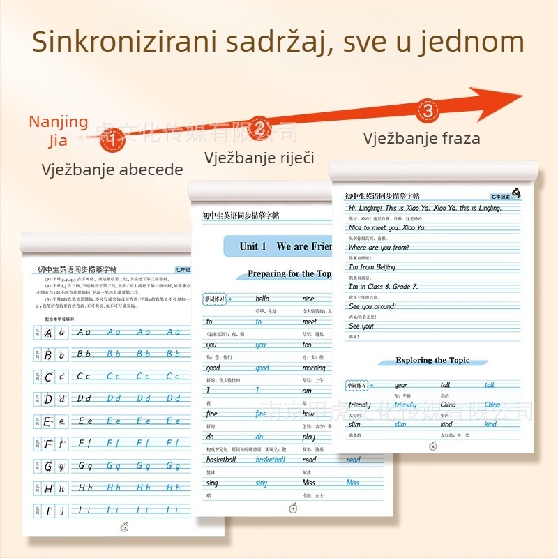 Pen and Ink Pioneer Renai Edition Hengshui English Copybook za učenike gimnazije, razredi 7–9, dvodijelni komplet, sinkronizirano trasiranje