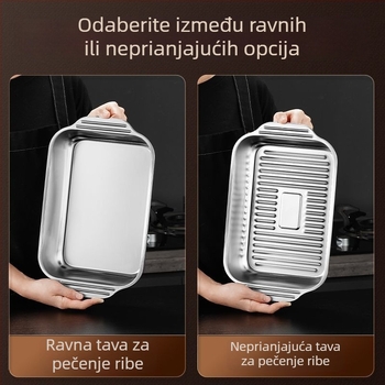 Debeli nehrđajući čelični roštiljni tiganj za ribu i morski plodovi, kvadratni pladanj, kompatibilan s indukcijom, za kućnu i komercijalnu upotrebu