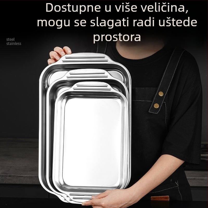Debeli nehrđajući čelični roštiljni tiganj za ribu i morski plodovi, kvadratni pladanj, kompatibilan s indukcijom, za kućnu i komercijalnu upotrebu