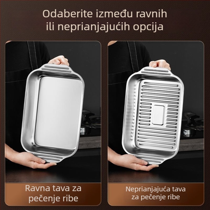 Debeli nehrđajući čelični roštiljni tiganj za ribu i morski plodovi, kvadratni pladanj, kompatibilan s indukcijom, za kućnu i komercijalnu upotrebu