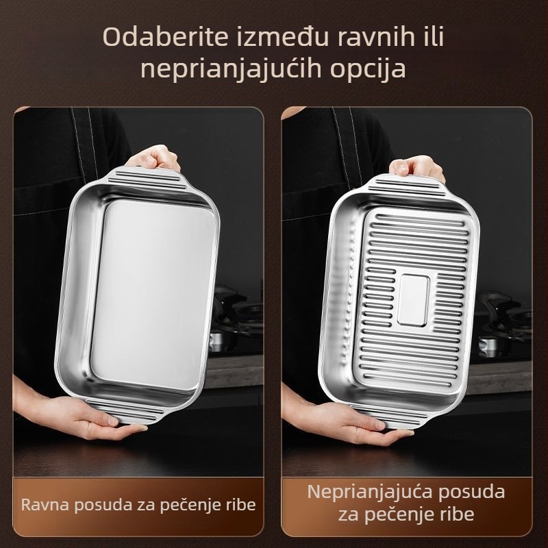 Debeli nehrđajući čelični roštiljni tiganj za ribu i morski plodovi, kvadratni pladanj, kompatibilan s indukcijom, za kućnu i komercijalnu upotrebu