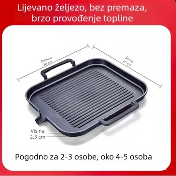 Vanjska tava od livenog željeza za roštilj, debela konstrukcija, za kampiranje i kućnu upotrebu, bez kemijskog premaza, kompatibilna s indukcijskim pločama