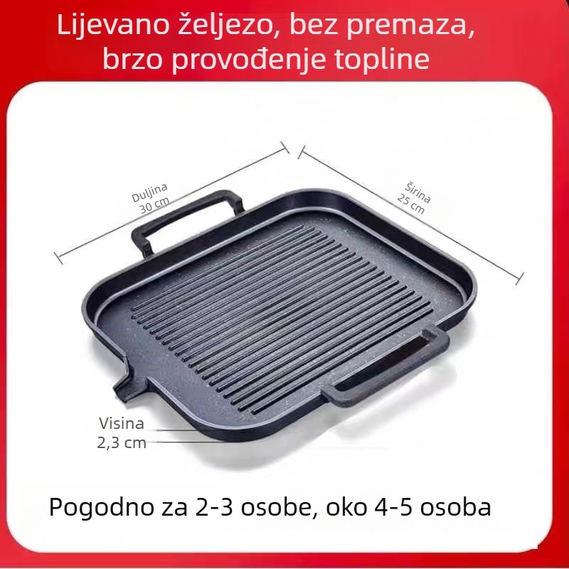 Vanjska tava od livenog željeza za roštilj, debela konstrukcija, za kampiranje i kućnu upotrebu, bez kemijskog premaza, kompatibilna s indukcijskim pločama
