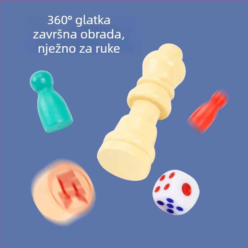 Drvena višestruka ploča za igre: Gomoku, Dama, Kinesko šah i Leteće šahovske igre – Edukativno poklon izdanje za djecu