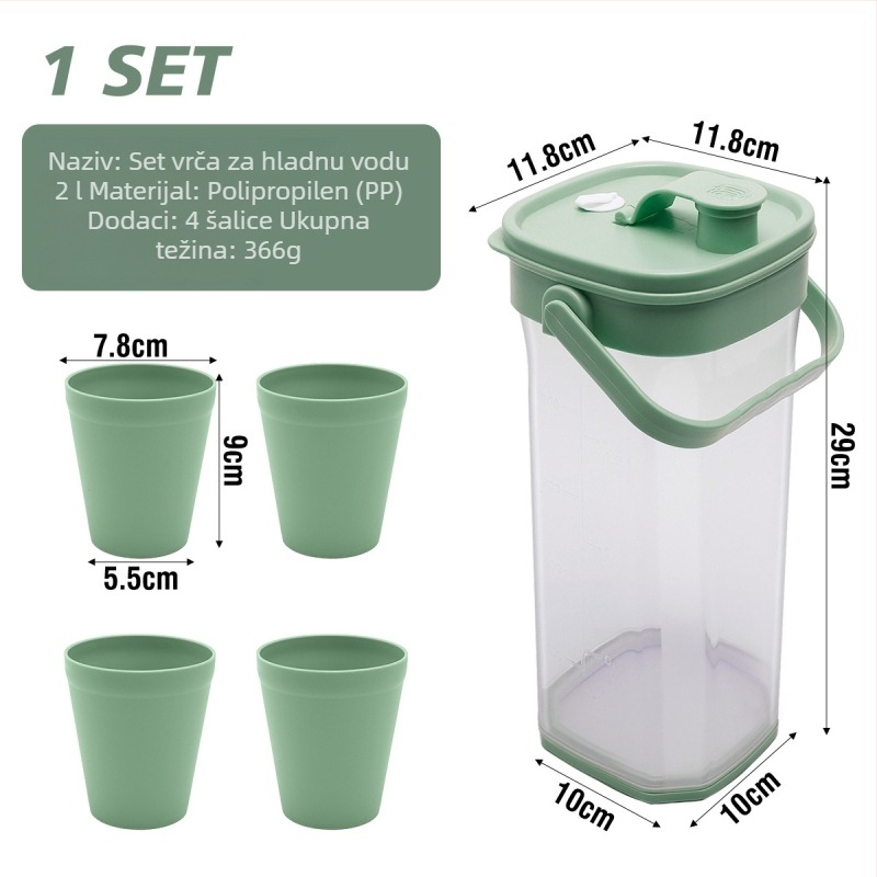 Set od 2 litre hladne vode: kanta i čaša, plastični, otporni na visoke temperature, za voćne napitke i mliječni čaj