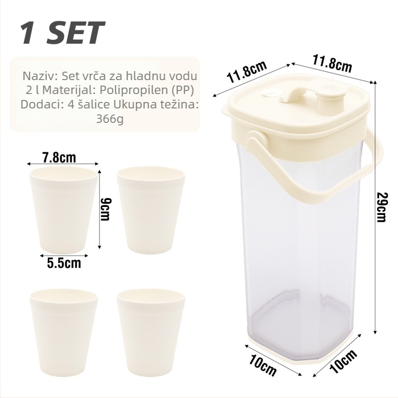 Set od 2 litre hladne vode: kanta i čaša, plastični, otporni na visoke temperature, za voćne napitke i mliječni čaj