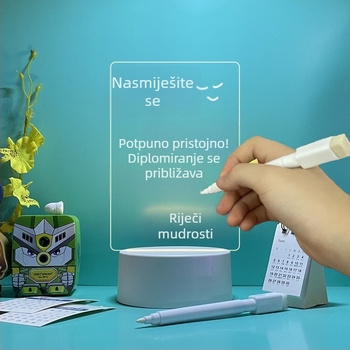 Sjajna prozirna akrilna ploča za bilješke, izbrisiva ploča za kućni stol, mala bijela ploča sa stolnom lampom