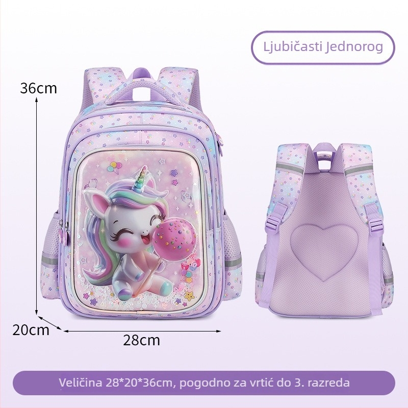 Školska torba s motivom sirene za učenike osnovne škole, lagana, podrška leđa, 3D prozirna ovojnica, veliki kapacitet, crtić dizajn