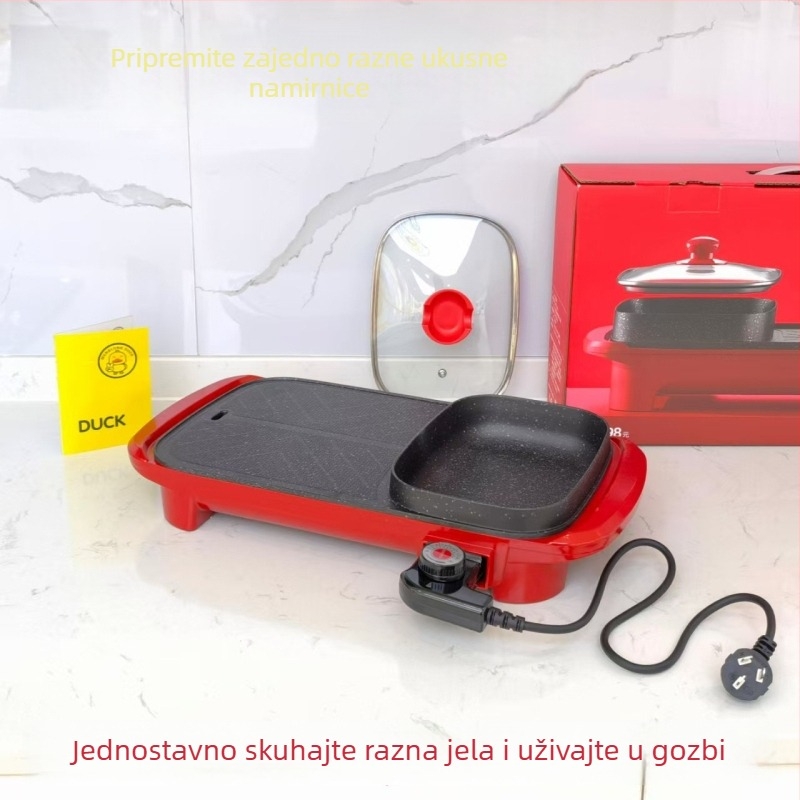Električna posuda s nelepivom gril pločom – sve u jednom: roštilj, barbecue i hot pot, kontrola temperature