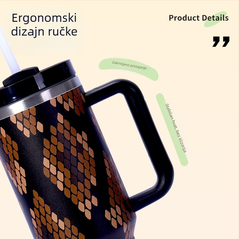 Izolirana čaša od nehrđajućeg čelika 304, 40oz, veliki kapacitet, auto šalica sa slamkom