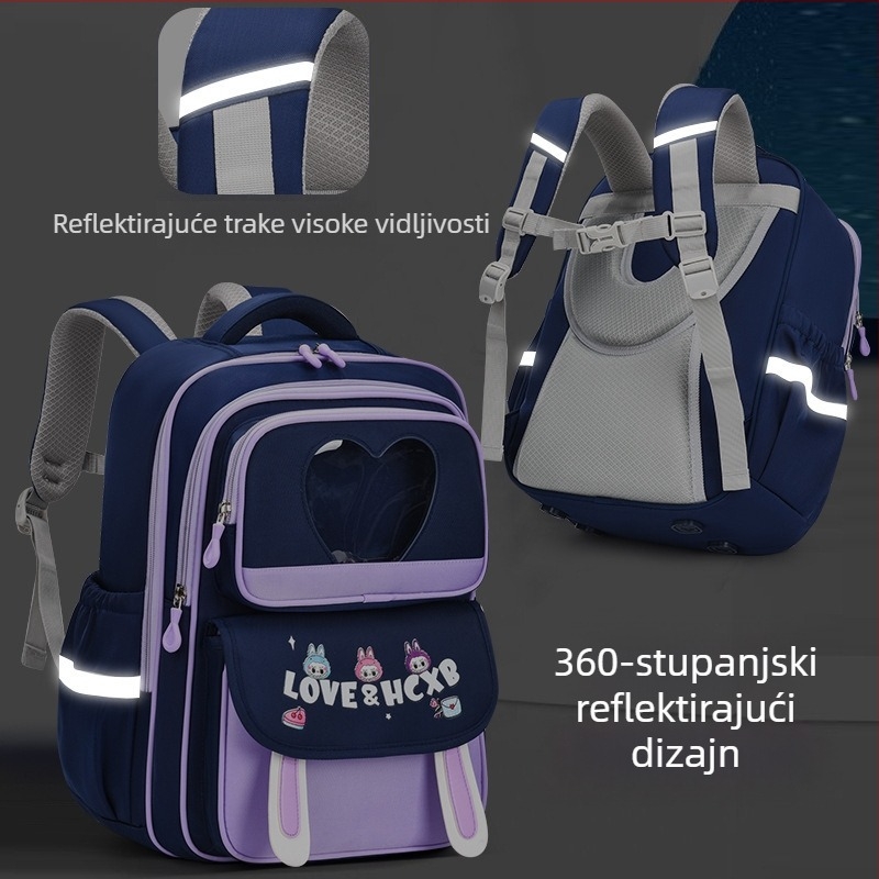 Školska torba u cartoon stilu za osnovnoškolce (1., 3. i 6. razred); unisex, dizajn blok boja, zaštita kralježnice, lagana, od Oxford materijala.