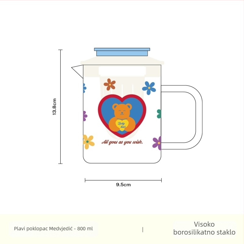 Rainbow Flower staklena čaša s poklopcem, otporna na visoke temperature, velika kapaciteta, za čaj i hladnu vodu, s odjeljkom za vodu i držačem.