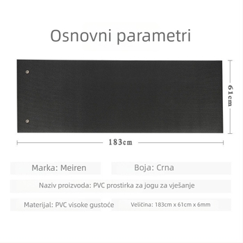 PVC prostirka za jogu s visećim dizajnom, crne boje, protiv klizanja, apsorpcija udara, za teretanu, dimenzije 183 cm × 61 cm × 6 mm