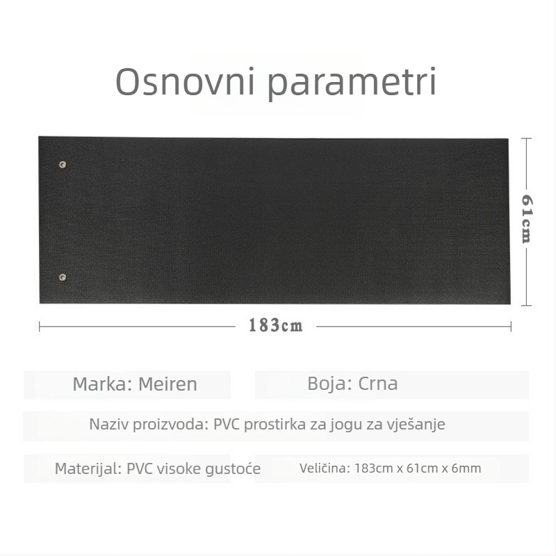 PVC prostirka za jogu s visećim dizajnom, crne boje, protiv klizanja, apsorpcija udara, za teretanu, dimenzije 183 cm × 61 cm × 6 mm