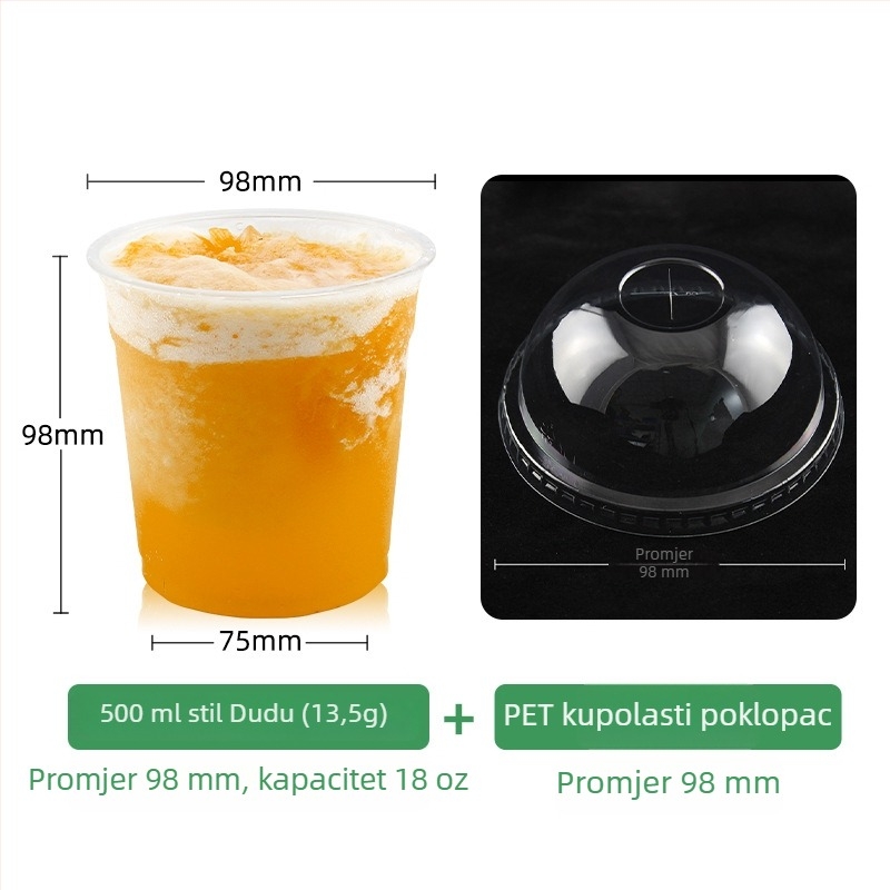 Prozirna jednokratna čaša promjera 98 mm za čaj s mlijekom, kavu i hladna pića (401–500 ml)