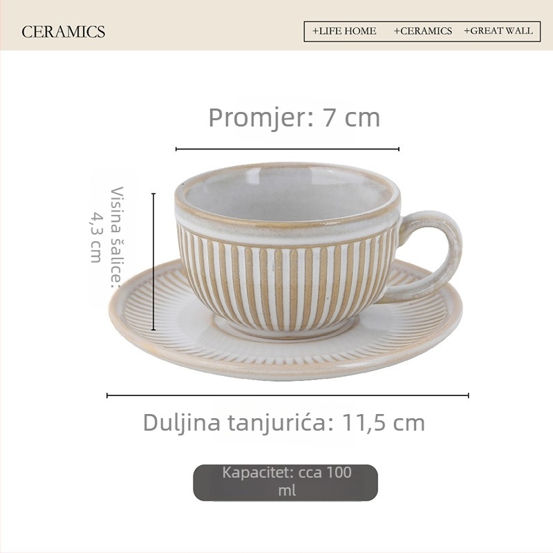 Set espresso šalice i podmetača, mali kapacitet – keramički retro stil, za restorane, kafiće ili poslijepodnevni čaj
