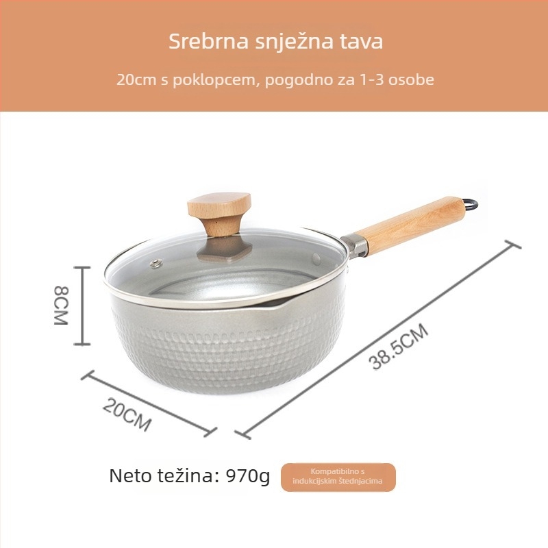 Japanski Yukihira lonac s debelim dnom, drvena ručka, nepreljevni lonac za mlijeko i juhu od aluminijske legure, pogodan za indukcijsku ploču, kućna upotreba