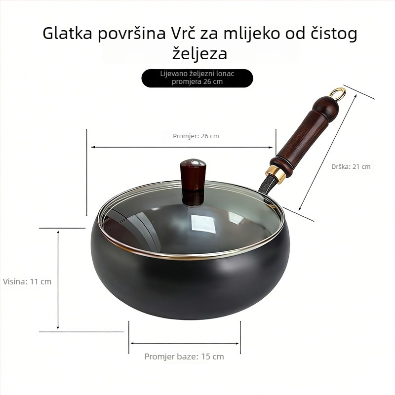 Ručno kovan lonac od željeza za gulaš, bez premaza, neprijanjajuća posuda, mliječni lonac, ručno izrađeni tiganj, 24–26 cm, skandinavski stil