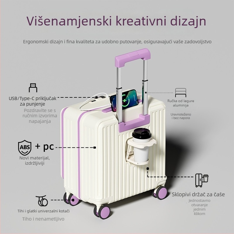 2025 novi model: 18-inčni ručni kofer i 20-inčni kofer s univerzalnim kotačićima, lagani ABS materijal, USB sučelje, vodootporan, protiv krađe, podstava od poliestera, obična kombinacijska brava