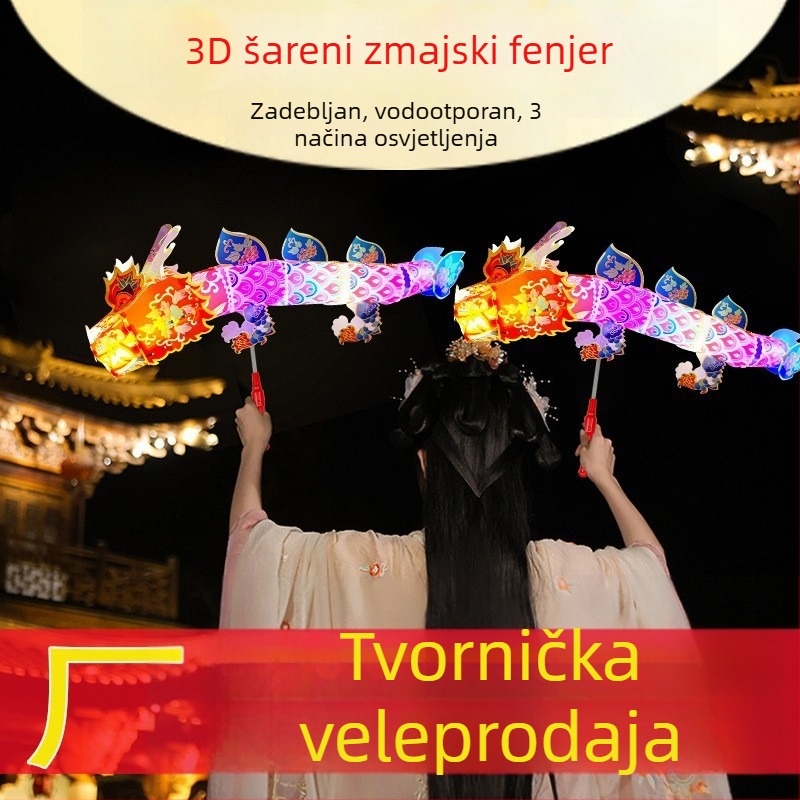 DIY Šareni 3D zmajski lampion – ručno držan, kineskog stila, za festival lampiona (Godina zmaja)