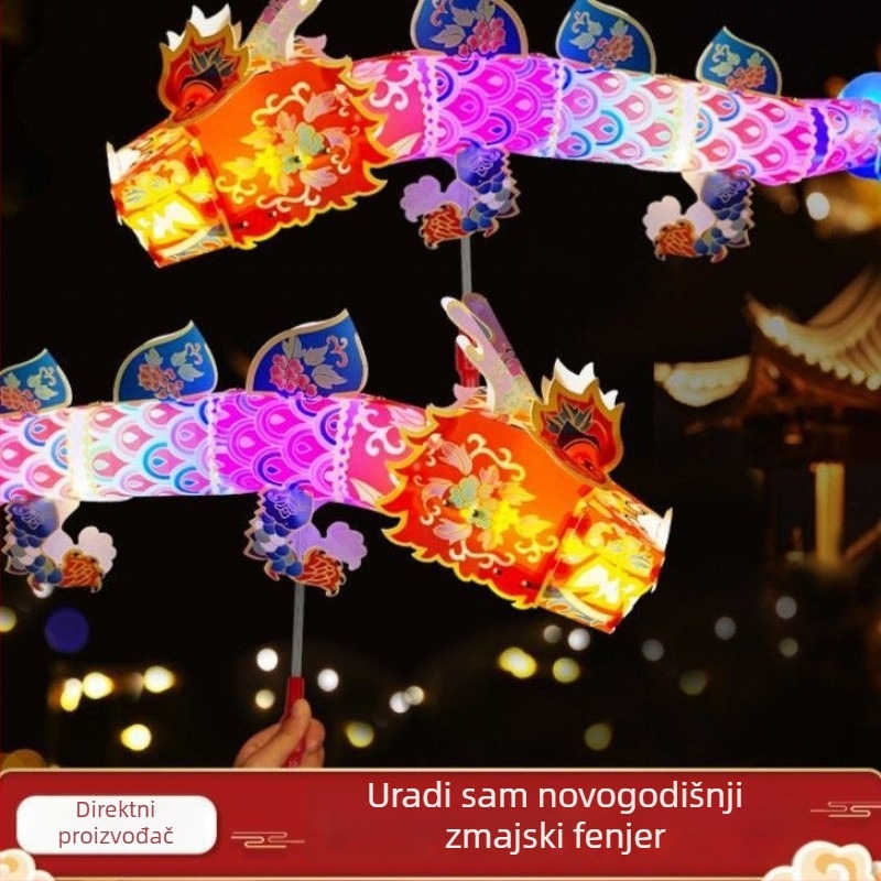 DIY Šareni 3D zmajski lampion – ručno držan, kineskog stila, za festival lampiona (Godina zmaja)