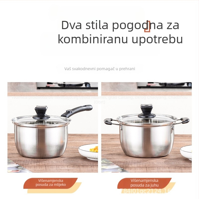 304 nehrđajući čelik, lončić za mlijeko s jednom ručkom, za dječju hranu, kućna mala posuda sa staklenim poklopcem
