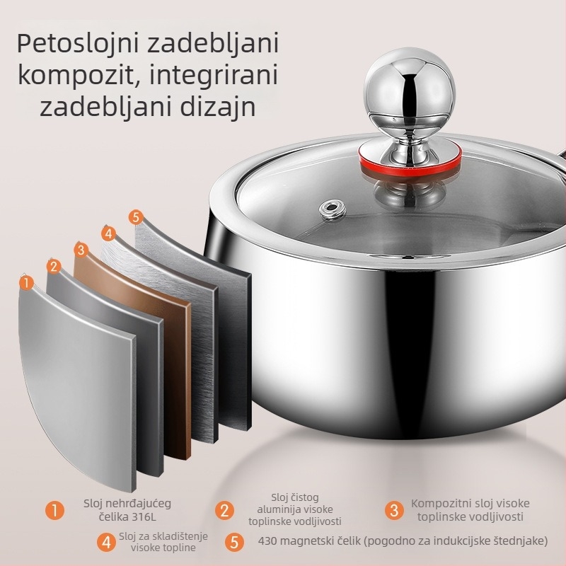 304 nehrđajući čelik – lonac za mlijeko za kućnu uporabu, kompatibilan s indukcijskim pločama, mali parni lonac, bez premazivanja, debelo dno za hranu za bebe i instant rezance