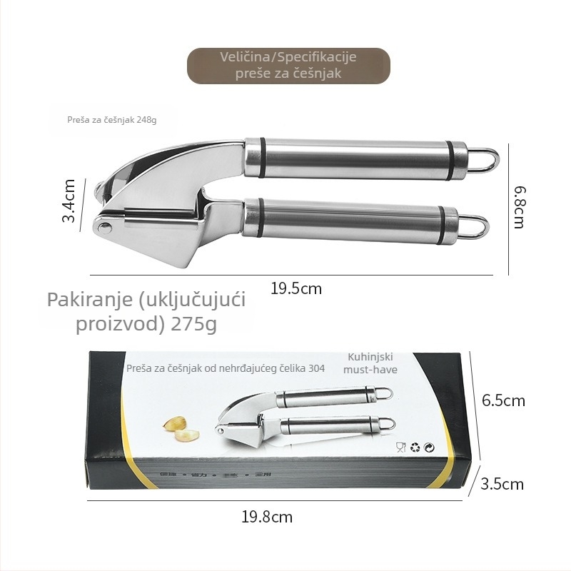 Presa za češnjak od nehrđajućeg čelika 304, ručni pretiskač češnjaka, kreativni kuhinjski gadget