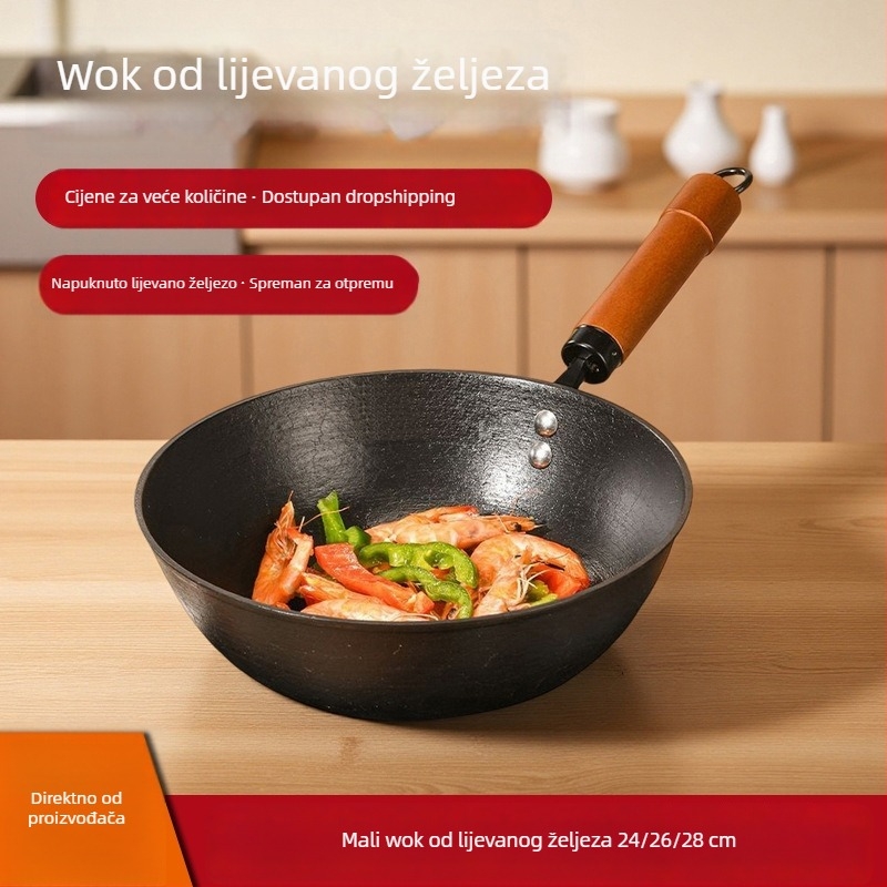Mini posuda od lijevanog željeza za jednu osobu, bez premaza, ravno dno