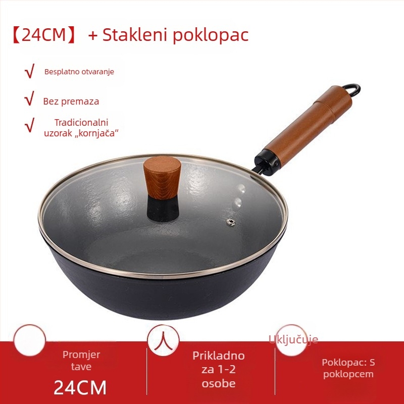 Mini posuda od lijevanog željeza za jednu osobu, bez premaza, ravno dno