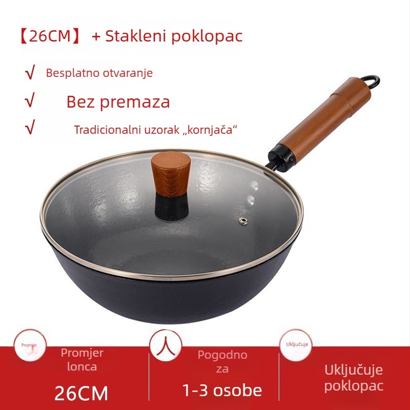 Mini posuda od lijevanog željeza za jednu osobu, bez premaza, ravno dno