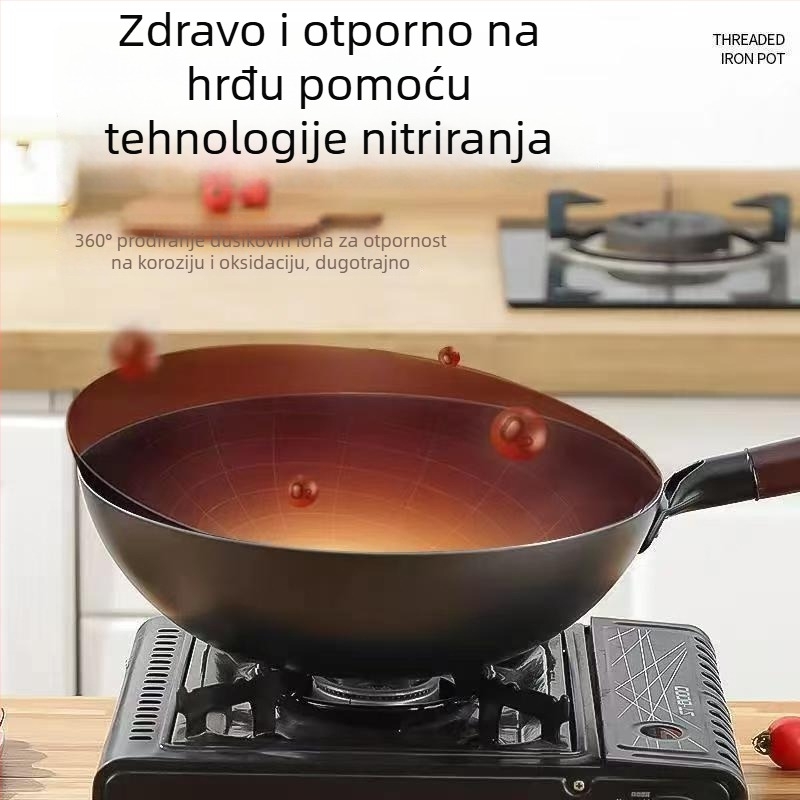 Lijevani tiganj s ravnim dnom, staklenim poklopcem, debeli, otporan na hrđu i neprijanjajući