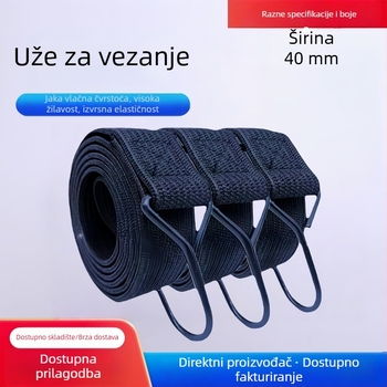 40 mm široka elastična vezna traka s kukama, crna, duljine 1,2/3,4/5 m, nosivost 70 kg