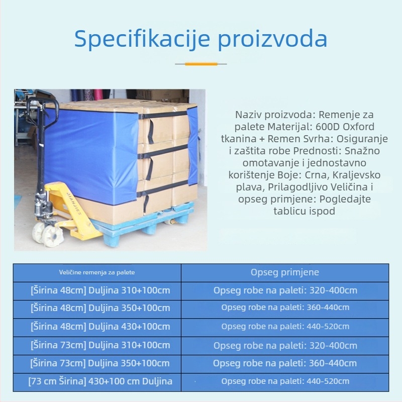 Paletni remeni od Oxford platna, 600D s webbingom, nosivost 246,9 kg, za pakiranje kartonskih kutija