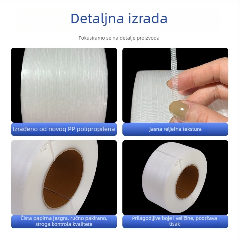 5 mm PP traka za vezivanje, potpuno automatska, prozirno-šarena traka za pakiranje za laganu industrijsku upotrebu