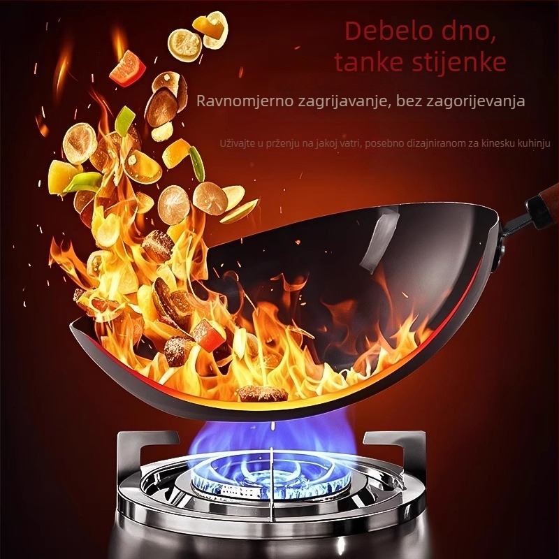 Tradicionalni Zhangqiu wok od lijevanog željeza za kućnu upotrebu, starinski stil, bez premaza, pogodan za plinski štednjak