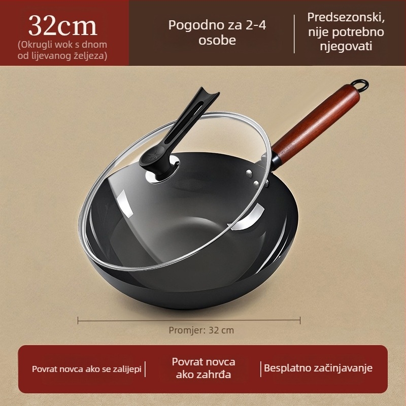 Tradicionalni Zhangqiu wok od lijevanog željeza za kućnu upotrebu, starinski stil, bez premaza, pogodan za plinski štednjak