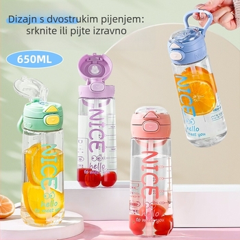 Dječja plastična šalica sa slamkom, sigurnost hrane, otporna na padove, prenosiva uz kaiš, oblik luka, za školu