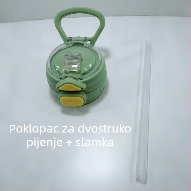 Dječja plastična šalica sa slamkom, sigurnost hrane, otporna na padove, prenosiva uz kaiš, oblik luka, za školu