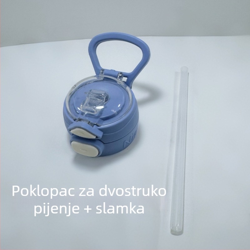 Dječja plastična šalica sa slamkom, sigurnost hrane, otporna na padove, prenosiva uz kaiš, oblik luka, za školu