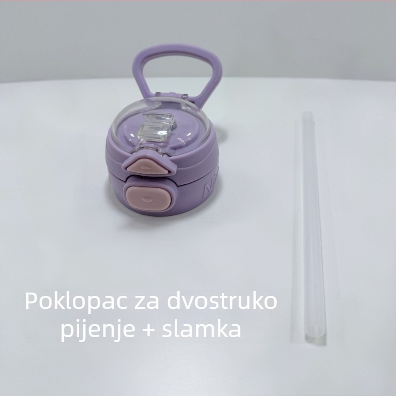 Dječja plastična šalica sa slamkom, sigurnost hrane, otporna na padove, prenosiva uz kaiš, oblik luka, za školu