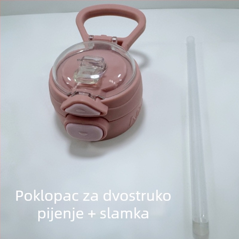 Dječja plastična šalica sa slamkom, sigurnost hrane, otporna na padove, prenosiva uz kaiš, oblik luka, za školu