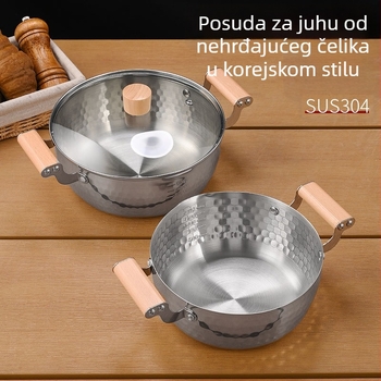 Lonac korejskog stila za juhu od nehrđajućeg čelika 304 s dvostrukim ručkama i teksturom udubljenja, pogodan za plin i indukciju, lonac za rezance, juhu i ramen.