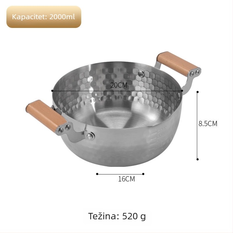 Lonac korejskog stila za juhu od nehrđajućeg čelika 304 s dvostrukim ručkama i teksturom udubljenja, pogodan za plin i indukciju, lonac za rezance, juhu i ramen.