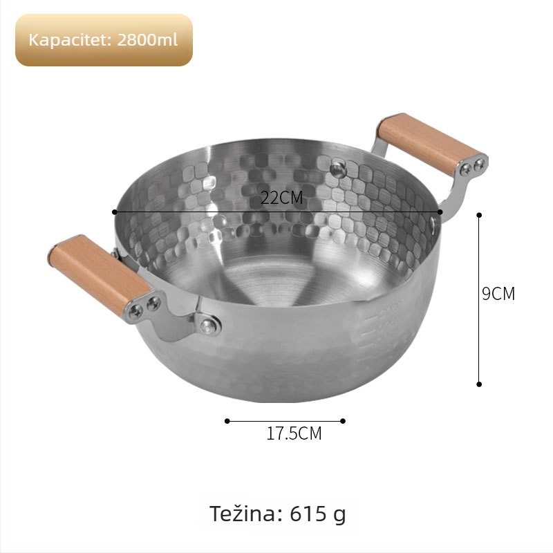Lonac korejskog stila za juhu od nehrđajućeg čelika 304 s dvostrukim ručkama i teksturom udubljenja, pogodan za plin i indukciju, lonac za rezance, juhu i ramen.