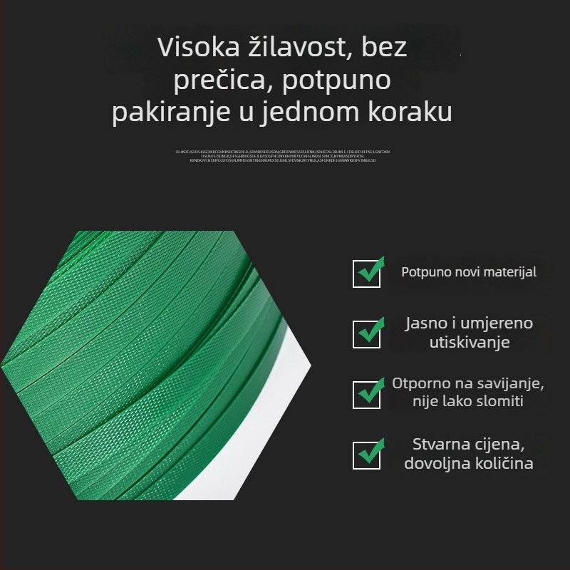 Prilagođena PET plastično-čelična traka za pakiranje 1608, zelena, širina 16 mm, debljina 0,8 mm, ručno izrađena, 20 kg